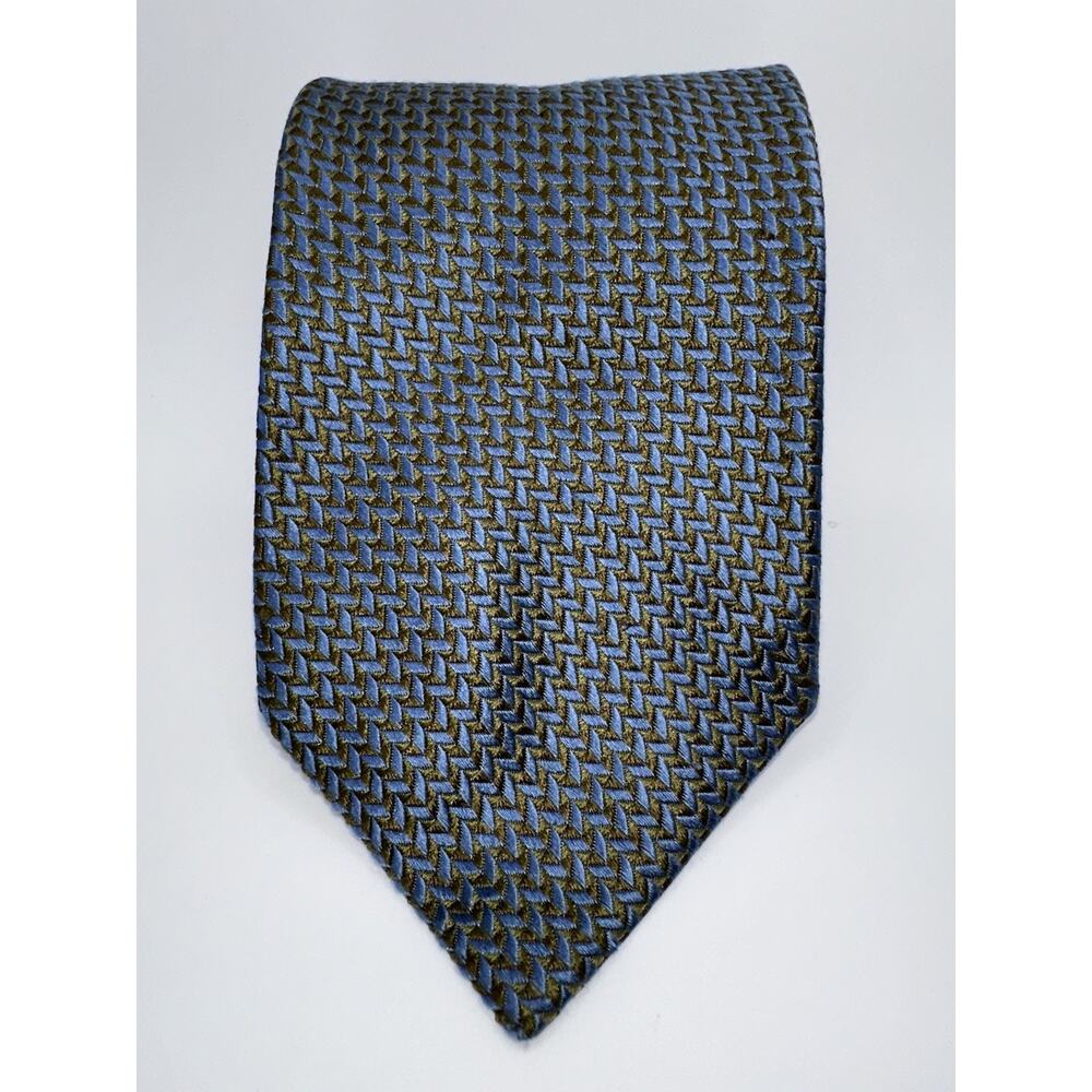 Geoffrey Beene Silk Tie Blue Olive Geometric Woven Men’s 57x4